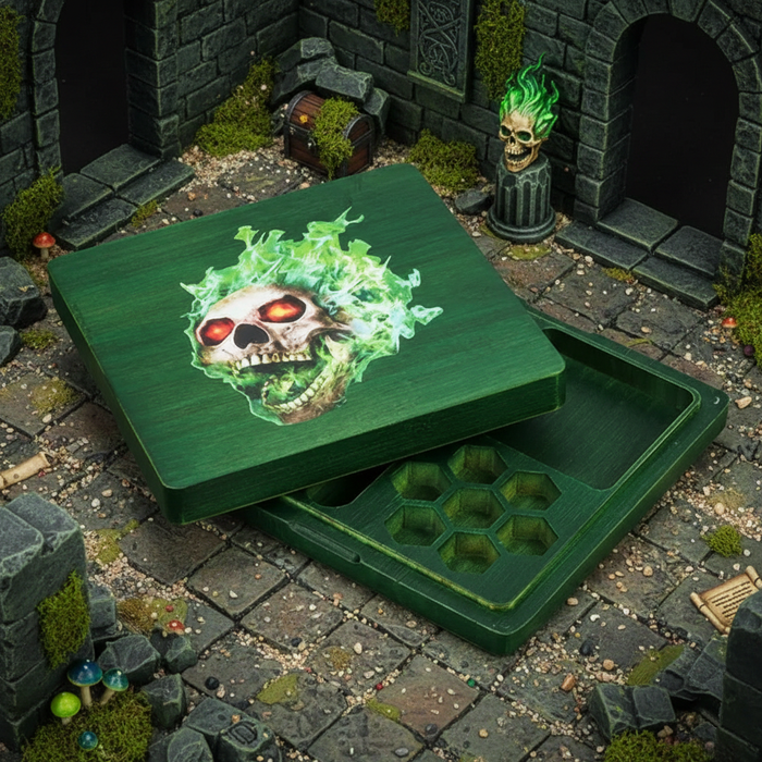 Flameskull Wood Dice Storage Vault & Tray