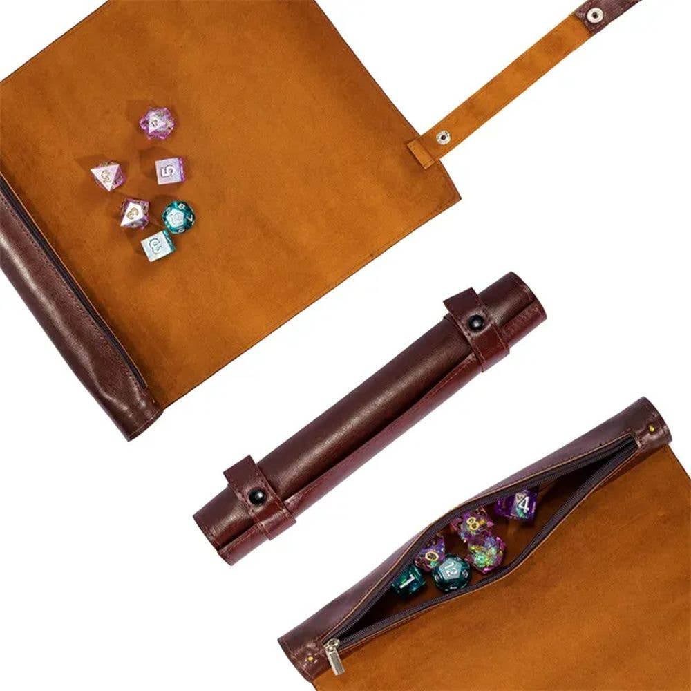 Leather Scroll Dice Bag & Roll-Up Dice Mat