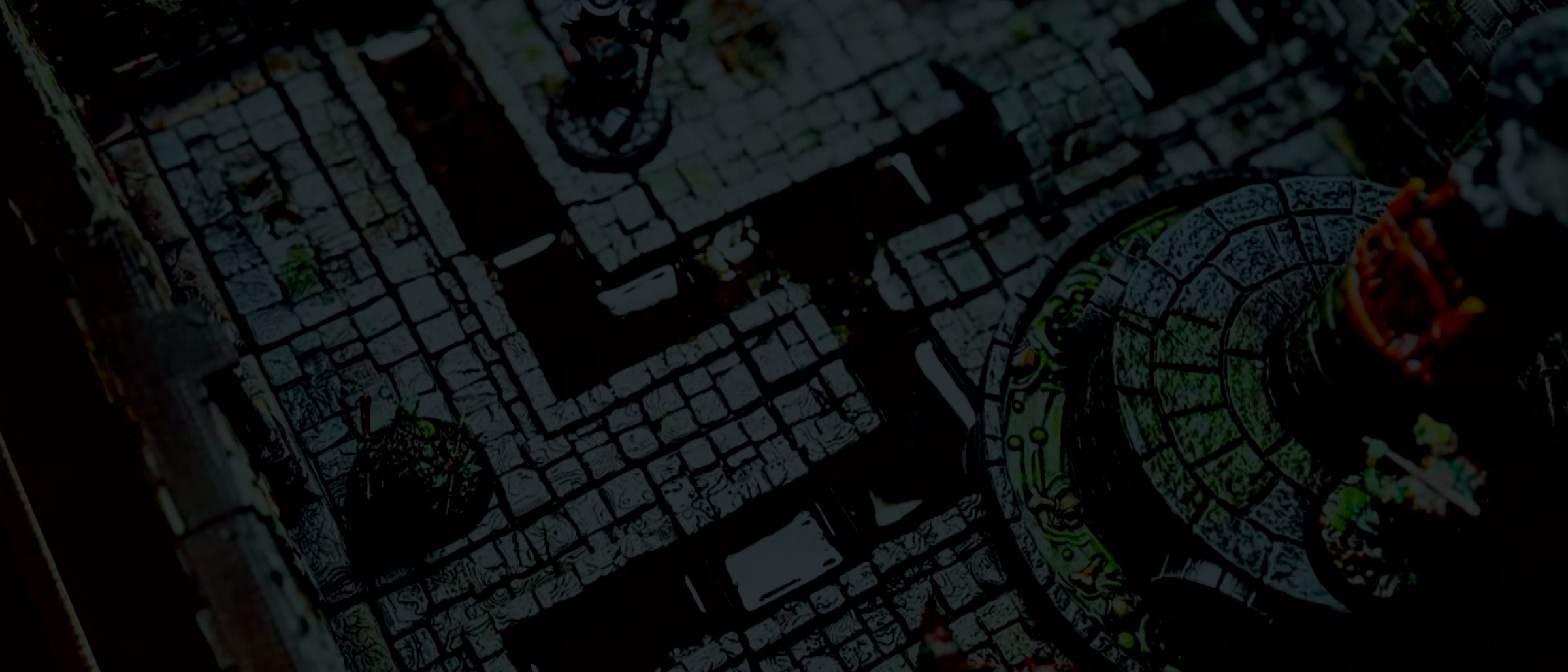 A dark, low-light overhead view of TTRPG sewage terrain.