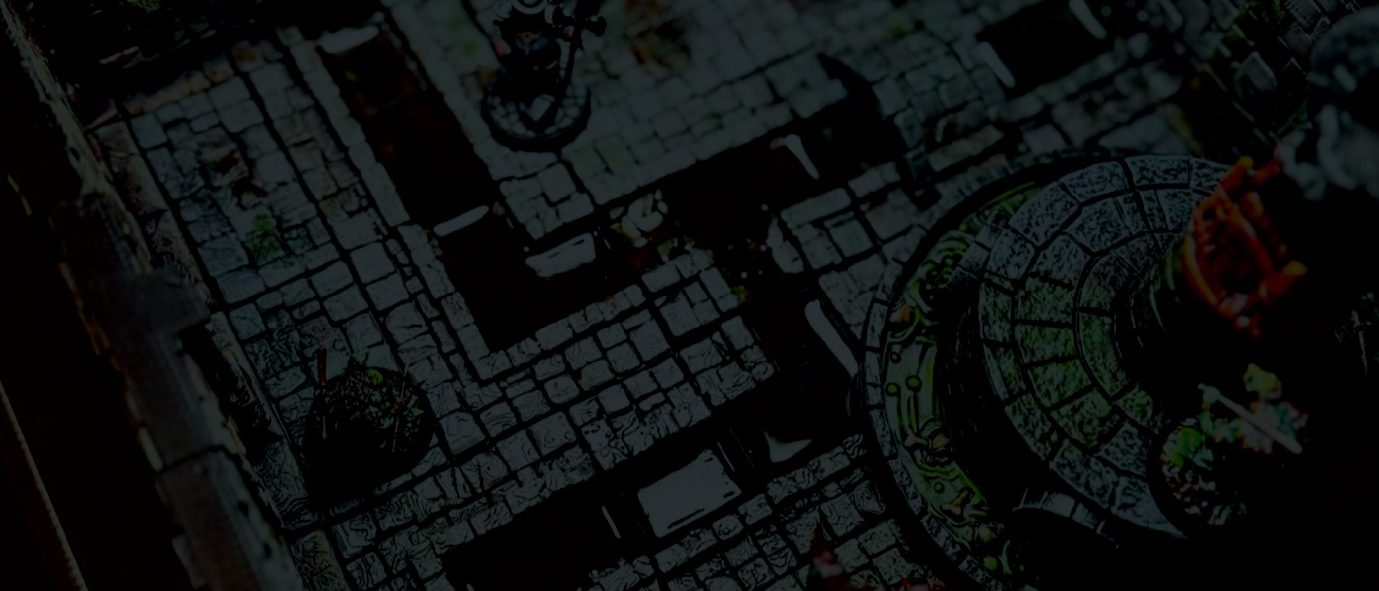 A dark, low-light overhead view of TTRPG sewage terrain.